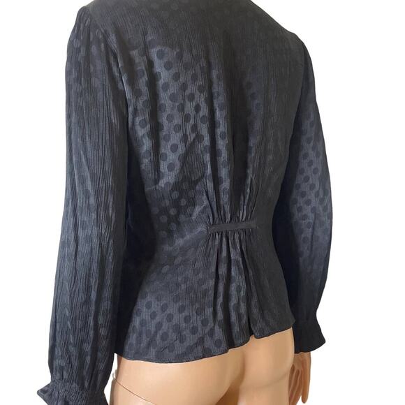 Madewell Top blouse smocked daylight woven Swiss dot black button up V-neck SZ 2 - Picture 12 of 14